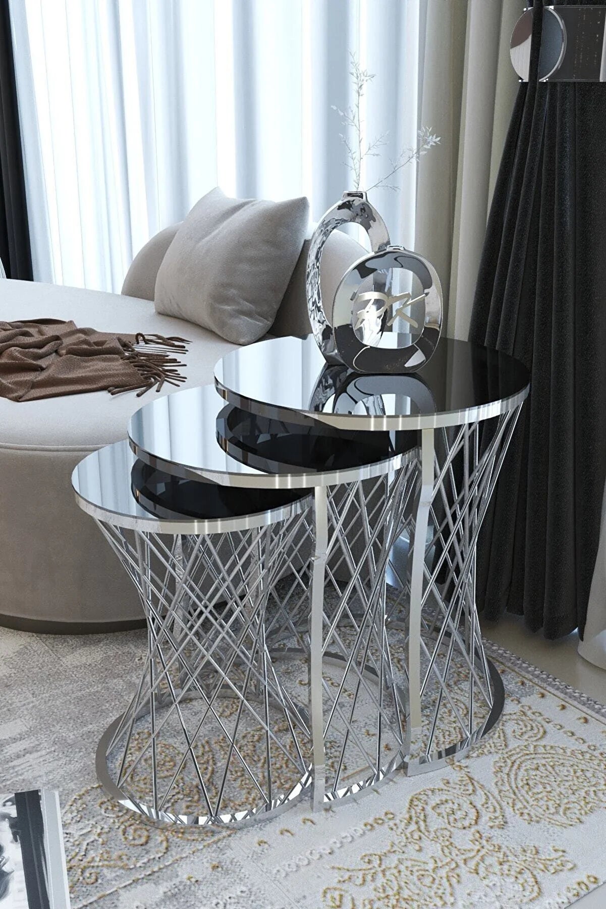 Attalia Round Mirrored Nest Of Tables Set 3 Pieces Nesting Table