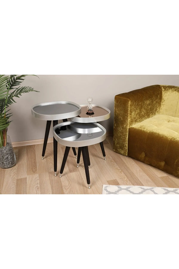 Helsinki Round Nest Of Tables Set - Mirrored 3 Pieces Nesting Tables