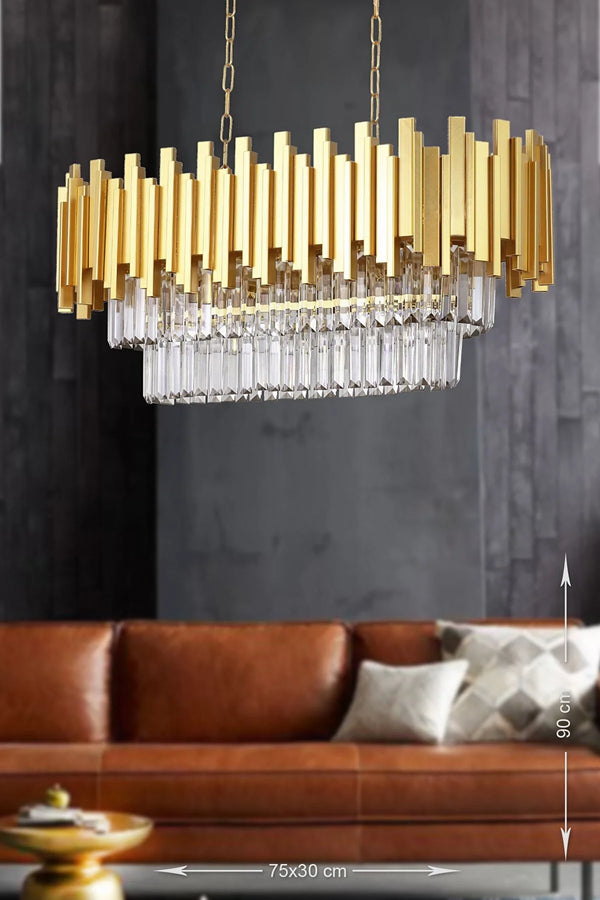 Modern Cyrstal Chandelier, Table Top Hanging Ceiling Light Fixture - Gold