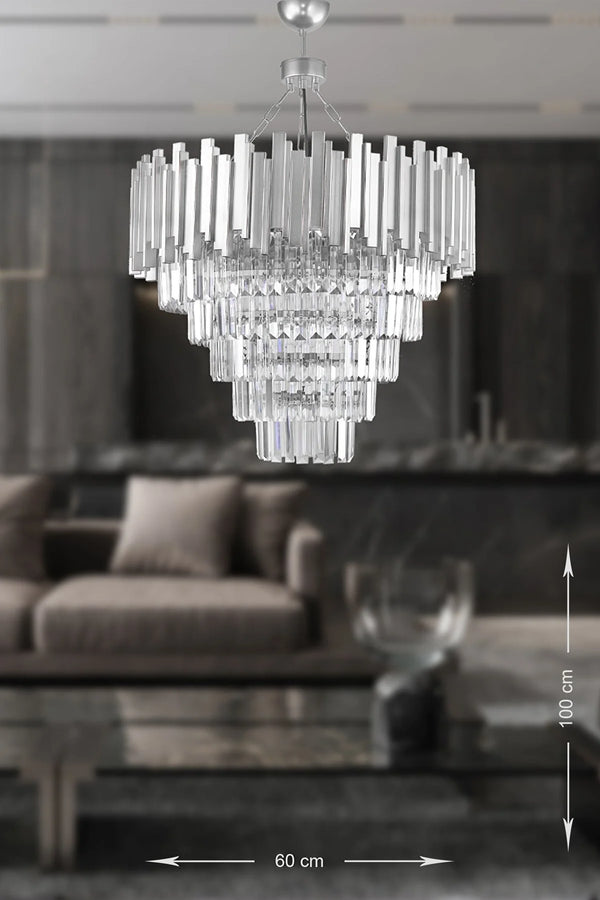 Modern Cyrstal Chandelier, Hanging Ceiling Light Fixture - Chrome