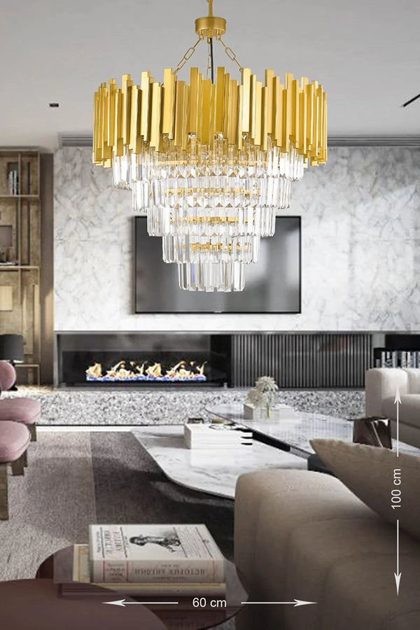 Modern Cyrstal Chandelier, Hanging Ceiling Light Fixture - Gold