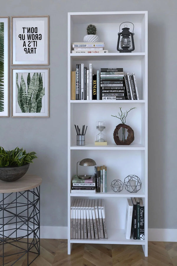 Maksy White Bookcase - Standing Book Shelves