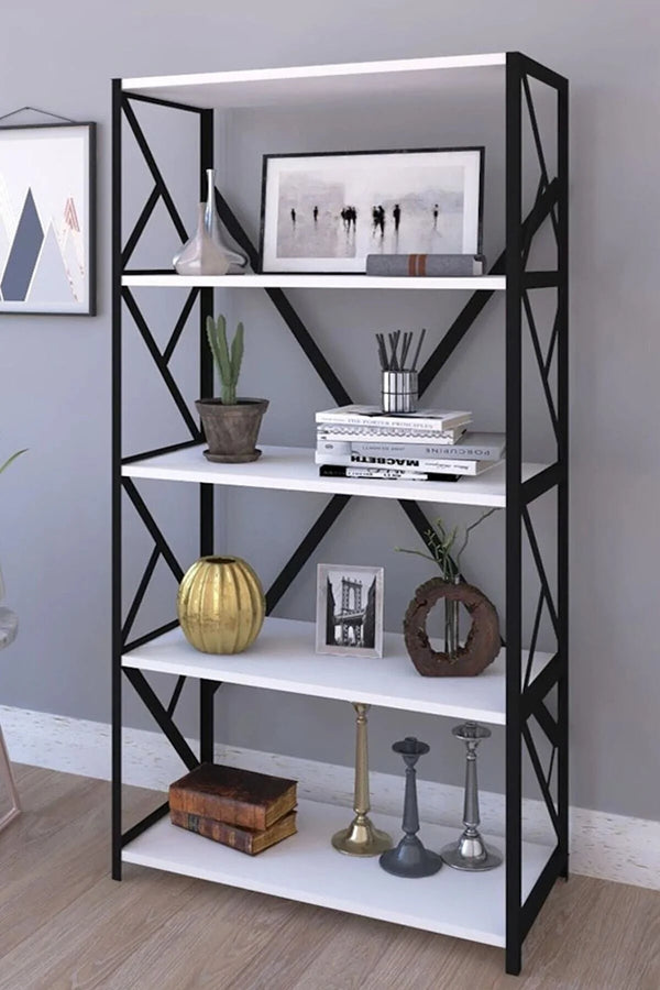 Rafoli 5 Shelves Bookcase, White - Standing Book Shelves